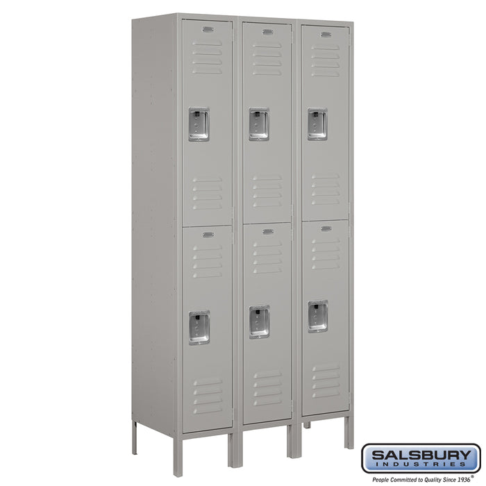 Salsbury 12" Wide Double Tier Standard Metal Locker - 3 Wide - 6 Feet High - 15 Inches Deep - Gray - Assembled - Sweatfully