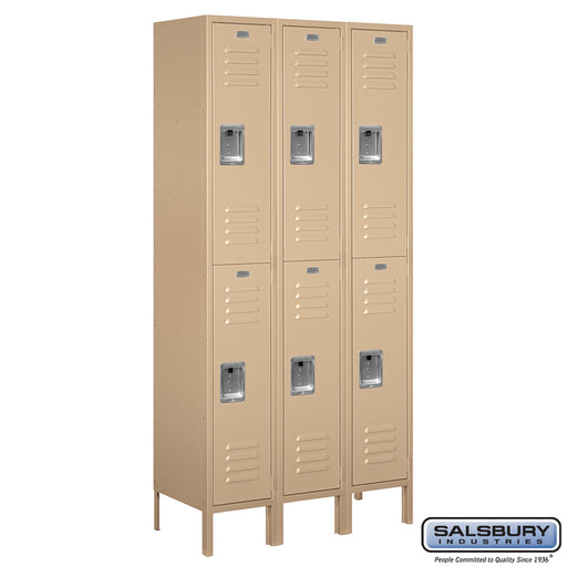 Salsbury 12" Wide Double Tier Standard Metal Locker - 3 Wide - 6 Feet High - 15 Inches Deep - Tan - Unassembled - Sweatfully