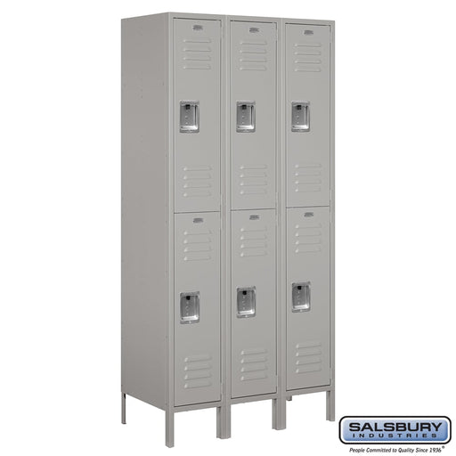 Salsbury 12" Wide Double Tier Standard Metal Locker - 3 Wide - 6 Feet High - 18 Inches Deep - Gray - Unassembled - Sweatfully