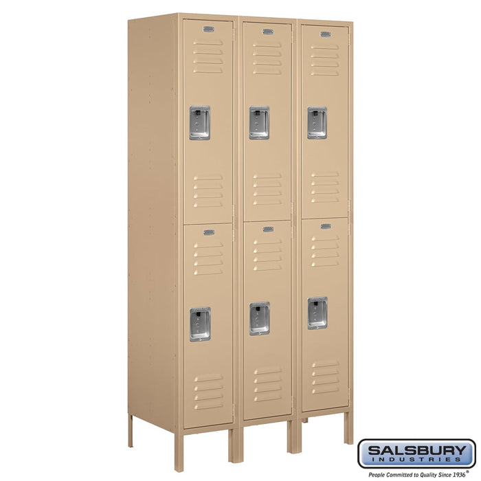 Salsbury 12" Wide Double Tier Standard Metal Locker - 3 Wide - 6 Feet High - 18 Inches Deep - Tan - Assembled - Sweatfully