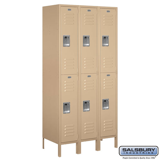 Salsbury 12" Wide Double Tier Standard Metal Locker - 3 Wide - 6 Feet High - 18 Inches Deep - Tan - Unassembled - Sweatfully