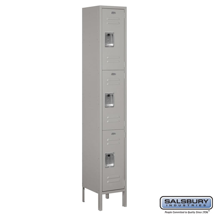 Salsbury 12" Wide Triple Tier Standard Metal Locker - 1 Wide - 6 Feet High - 12 Inches Deep - Gray - Assembled - Sweatfully