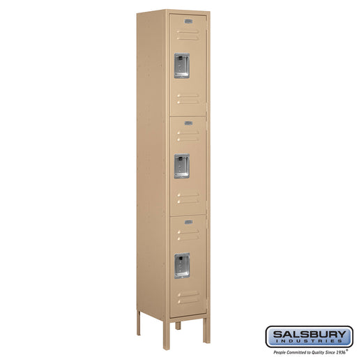 Salsbury 12" Wide Triple Tier Standard Metal Locker - 1 Wide - 6 Feet High - 12 Inches Deep - Tan - Unassembled - Sweatfully