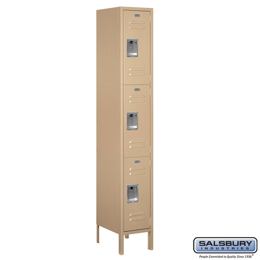 Salsbury 12" Wide Triple Tier Standard Metal Locker - 1 Wide - 6 Feet High - 15 Inches Deep - Tan - Assembled - Sweatfully