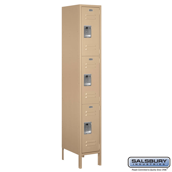 Salsbury 12" Wide Triple Tier Standard Metal Locker - 1 Wide - 6 Feet High - 18 Inches Deep - Tan - Assembled - Sweatfully