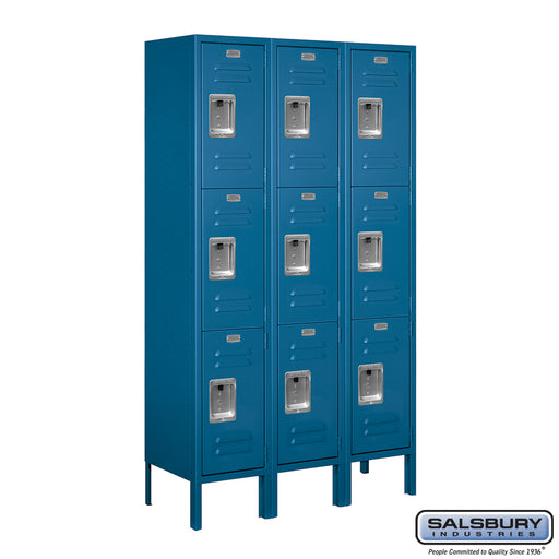 Salsbury 12" Wide Triple Tier Standard Metal Locker - 3 Wide - 5 Feet High - 12 Inches Deep - Blue - Assembled - Sweatfully