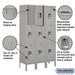 Salsbury 12" Wide Triple Tier Standard Metal Locker - 3 Wide - 5 Feet High - 12 Inches Deep - Gray - Unassembled - Sweatfully
