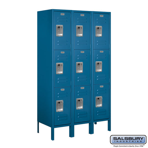 Salsbury 12" Wide Triple Tier Standard Metal Locker - 3 Wide - 5 Feet High - 15 Inches Deep - Blue - Assembled - Sweatfully