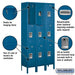 Salsbury 12" Wide Triple Tier Standard Metal Locker - 3 Wide - 6 Feet High - 12 Inches Deep - Blue - Assembled - Sweatfully