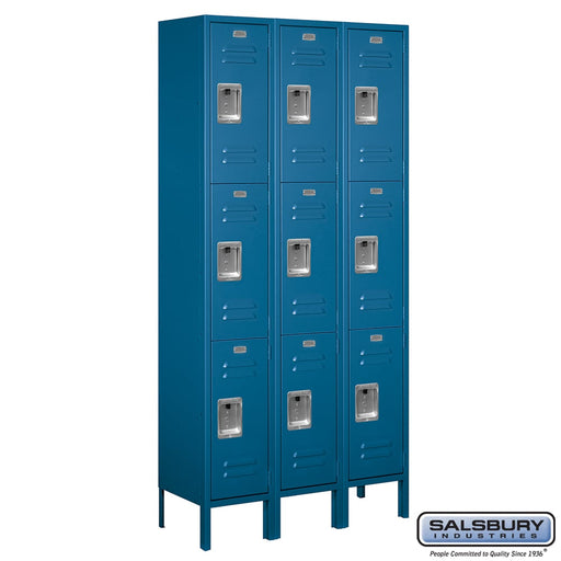 Salsbury 12" Wide Triple Tier Standard Metal Locker - 3 Wide - 6 Feet High - 12 Inches Deep - Blue - Assembled - Sweatfully
