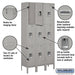Salsbury 12" Wide Triple Tier Standard Metal Locker - 3 Wide - 6 Feet High - 12 Inches Deep - Gray - Assembled - Sweatfully