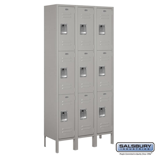 Salsbury 12" Wide Triple Tier Standard Metal Locker - 3 Wide - 6 Feet High - 12 Inches Deep - Gray - Unassembled - Sweatfully
