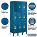Salsbury 12" Wide Triple Tier Standard Metal Locker - 3 Wide - 6 Feet High - 15 Inches Deep - Blue - Unassembled - Sweatfully