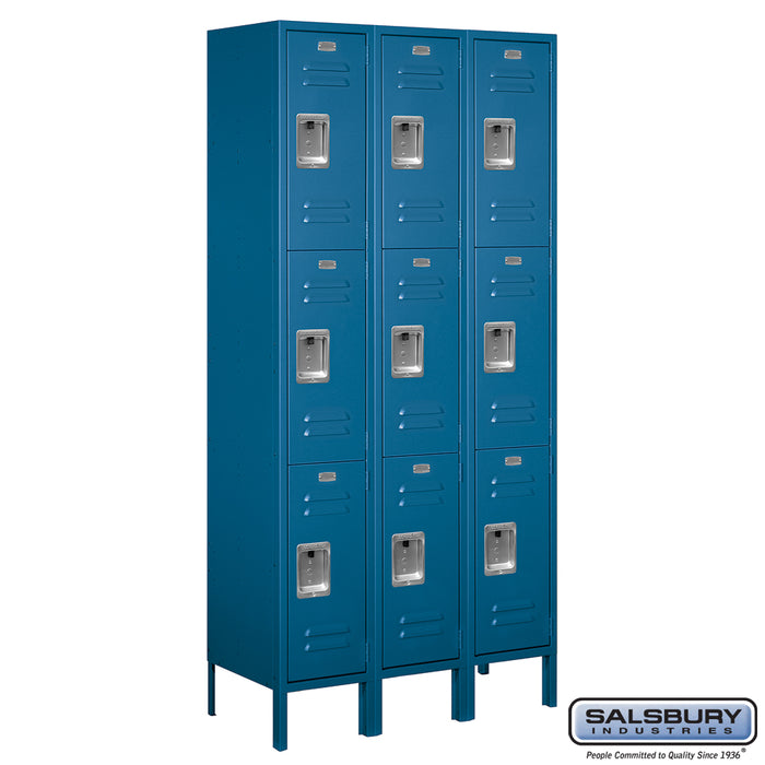 Salsbury 12" Wide Triple Tier Standard Metal Locker - 3 Wide - 6 Feet High - 15 Inches Deep - Blue - Unassembled - Sweatfully