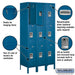 Salsbury 12" Wide Triple Tier Standard Metal Locker - 3 Wide - 6 Feet High - 18 Inches Deep - Blue - Unassembled - Sweatfully