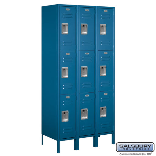 Salsbury 12" Wide Triple Tier Standard Metal Locker - 3 Wide - 6 Feet High - 18 Inches Deep - Blue - Unassembled - Sweatfully