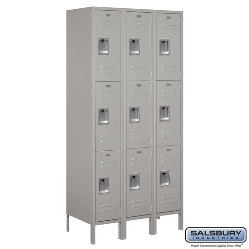 Salsbury 12" Wide Triple Tier Standard Metal Locker - 3 Wide - 6 Feet High - 18 Inches Deep - Gray - Assembled - Sweatfully