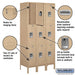 Salsbury 12" Wide Triple Tier Standard Metal Locker - 3 Wide - 6 Feet High - 18 Inches Deep - Tan - Assembled - Sweatfully