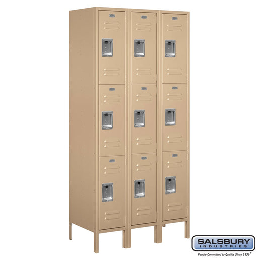 Salsbury 12" Wide Triple Tier Standard Metal Locker - 3 Wide - 6 Feet High - 18 Inches Deep - Tan - Unassembled - Sweatfully