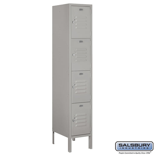Salsbury 12" Wide Four Tier Standard Metal Locker - 1 Wide - 5 Feet High - 15 Inches Deep - Gray - Assembled - Sweatfully