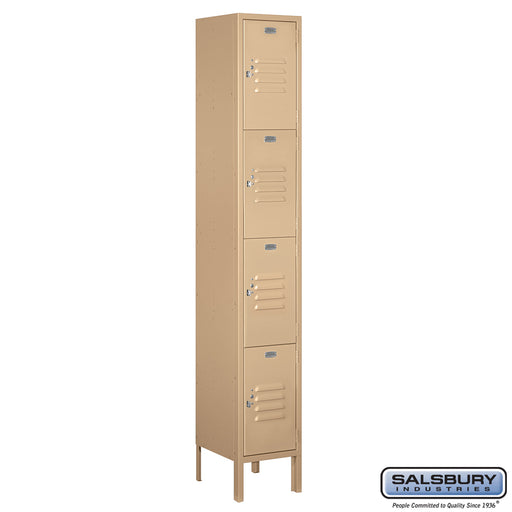 Salsbury 12" Wide Four Tier Standard Metal Locker - 1 Wide - 6 Feet High - 12 Inches Deep - Tan - Assembled - Sweatfully