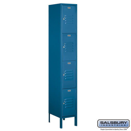 Salsbury 12" Wide Four Tier Standard Metal Locker - 1 Wide - 6 Feet High - 15 Inches Deep - Blue - Unassembled - Sweatfully