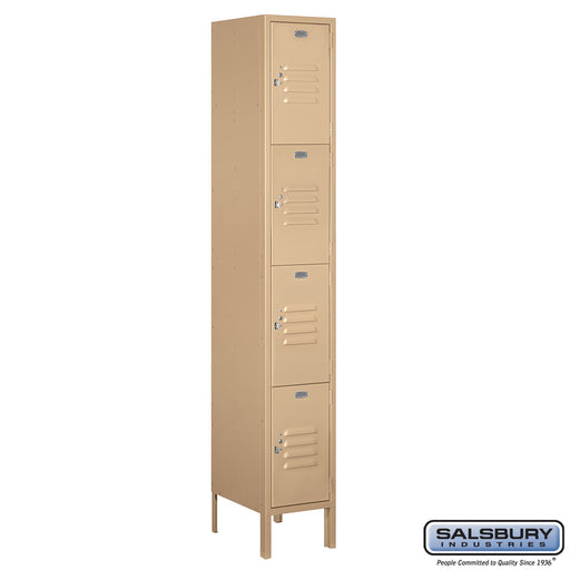 Salsbury 12" Wide Four Tier Standard Metal Locker - 1 Wide - 6 Feet High - 15 Inches Deep - Tan - Unassembled - Sweatfully