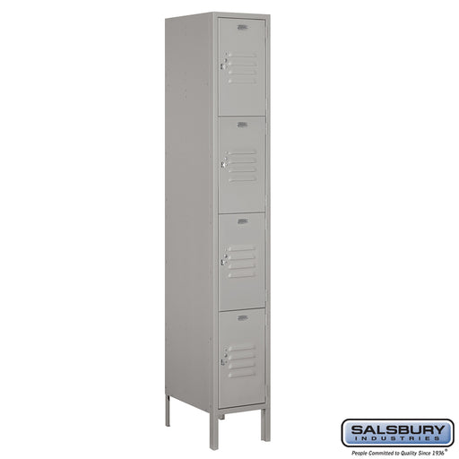 Salsbury 12" Wide Four Tier Standard Metal Locker - 1 Wide - 6 Feet High - 18 Inches Deep - Gray - Assembled - Sweatfully
