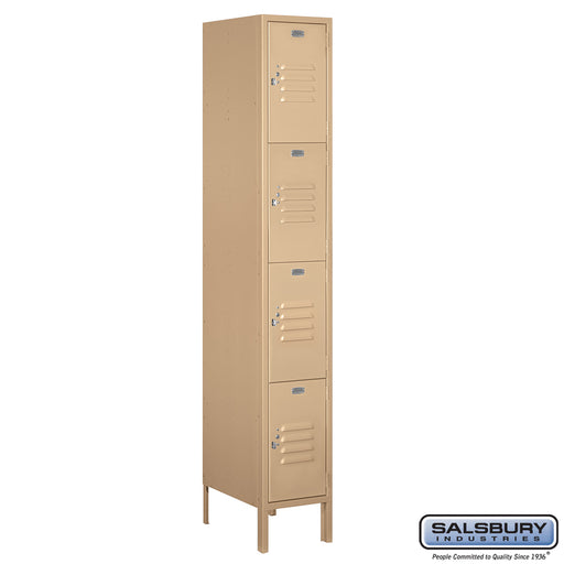 Salsbury 12" Wide Four Tier Standard Metal Locker - 1 Wide - 6 Feet High - 18 Inches Deep - Tan - Assembled - Sweatfully