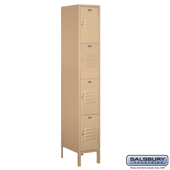 Salsbury 12" Wide Four Tier Standard Metal Locker - 1 Wide - 6 Feet High - 18 Inches Deep - Tan - Assembled - Sweatfully