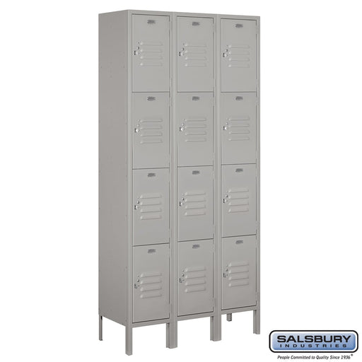 Salsbury 12" Wide Four Tier Standard Metal Locker - 3 Wide - 6 Feet High - 12 Inches Deep - Gray - Unassembled - Sweatfully