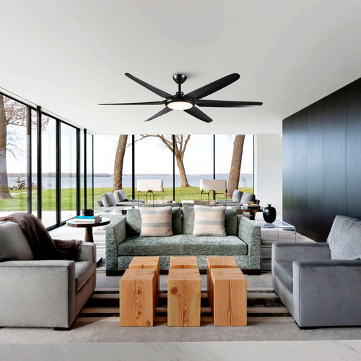 65" Industrial DC Motor Downrod Mount Ceiling Fan with Lighting and Remote Control - Sweatfully