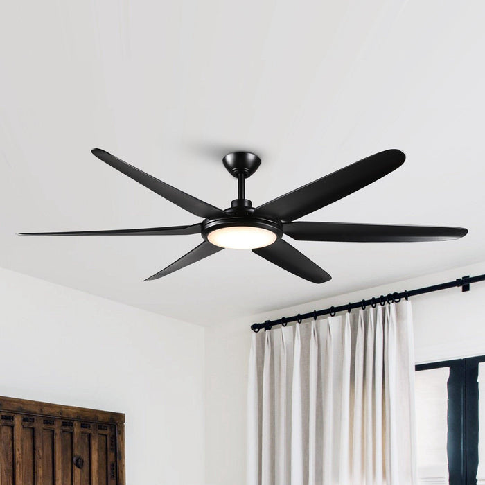 65" Industrial DC Motor Downrod Mount Ceiling Fan with Lighting and Remote Control - Sweatfully