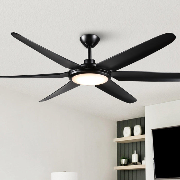 65" Industrial DC Motor Downrod Mount Ceiling Fan with Lighting and Remote Control - Sweatfully
