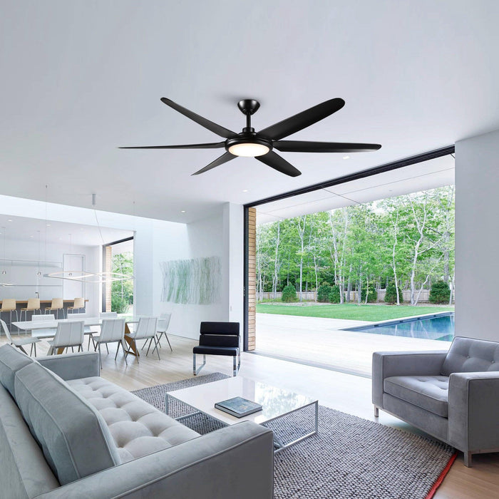 65" Industrial DC Motor Downrod Mount Ceiling Fan with Lighting and Remote Control - Sweatfully