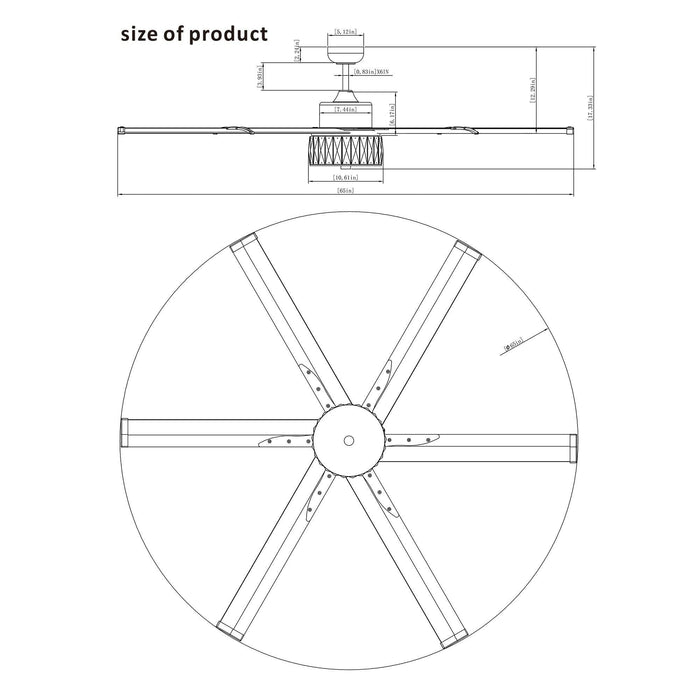 65" Modern Brushed Nickel DC Motor Downrod Mount Reversible Ceiling Fan with Lighting and Remote Control - Sweatfully