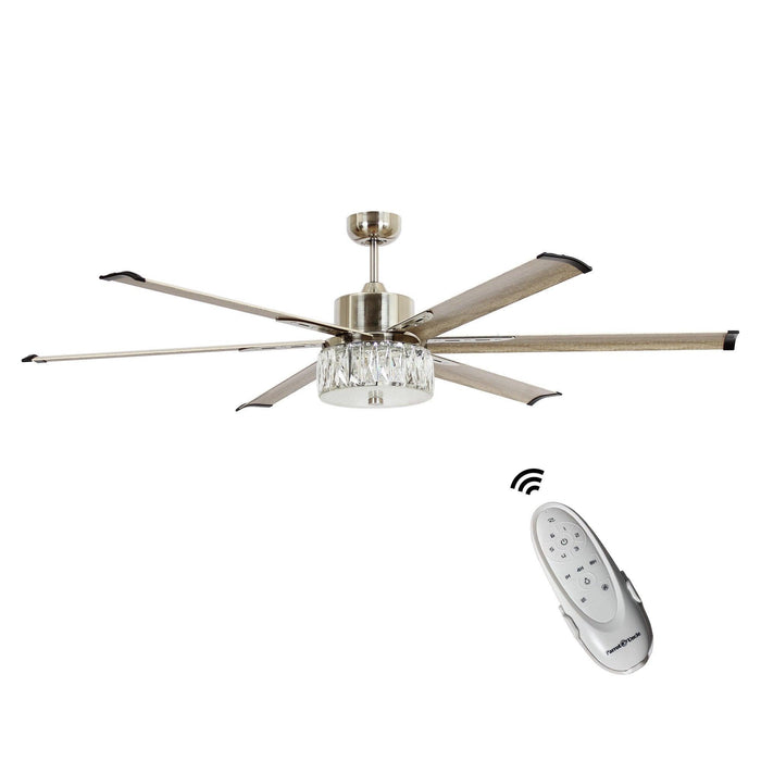 65" Modern Brushed Nickel DC Motor Downrod Mount Reversible Ceiling Fan with Lighting and Remote Control - Sweatfully