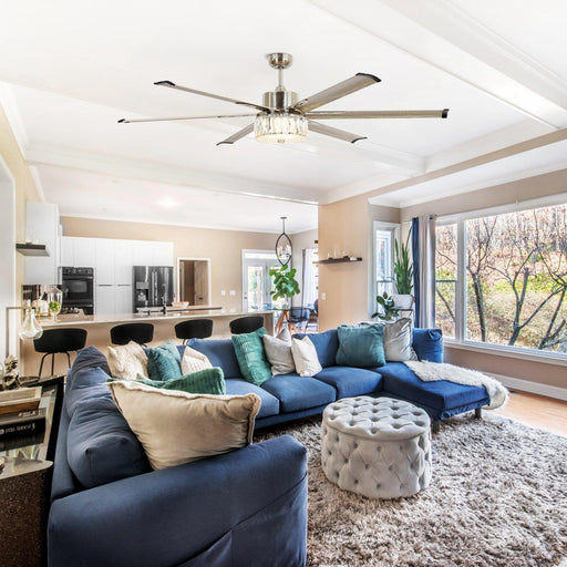 65" Modern Brushed Nickel DC Motor Downrod Mount Reversible Ceiling Fan with Lighting and Remote Control - Sweatfully