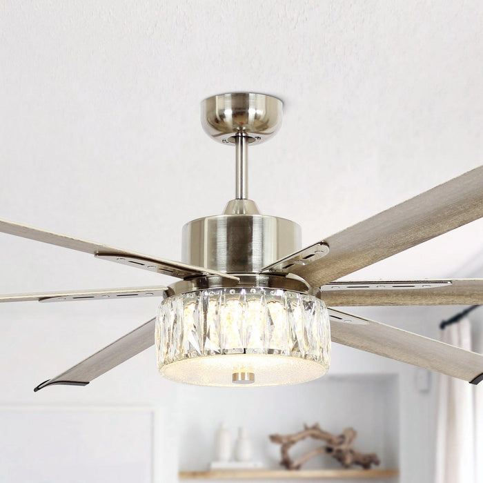 65" Modern Brushed Nickel DC Motor Downrod Mount Reversible Ceiling Fan with Lighting and Remote Control - Sweatfully