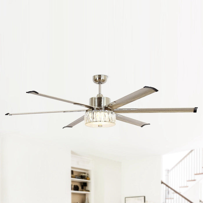 65" Modern Brushed Nickel DC Motor Downrod Mount Reversible Ceiling Fan with Lighting and Remote Control - Sweatfully