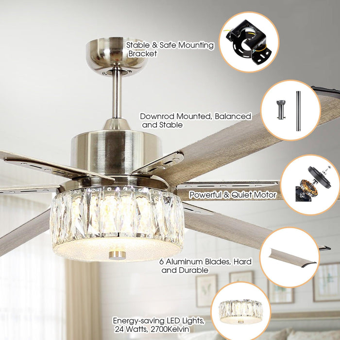 65" Modern Brushed Nickel DC Motor Downrod Mount Reversible Ceiling Fan with Lighting and Remote Control - Sweatfully