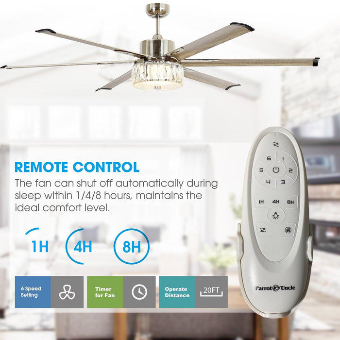 65" Modern Brushed Nickel DC Motor Downrod Mount Reversible Ceiling Fan with Lighting and Remote Control - Sweatfully