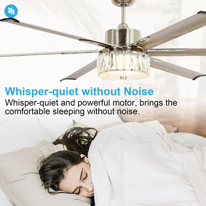 65" Modern Brushed Nickel DC Motor Downrod Mount Reversible Ceiling Fan with Lighting and Remote Control - Sweatfully