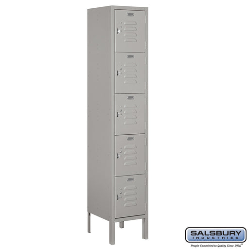 Salsbury 12" Wide Five Tier Box Style Standard Metal Locker - 1 Wide - 5 Feet High - 12 Inches Deep - Gray - Assembled - Sweatfully