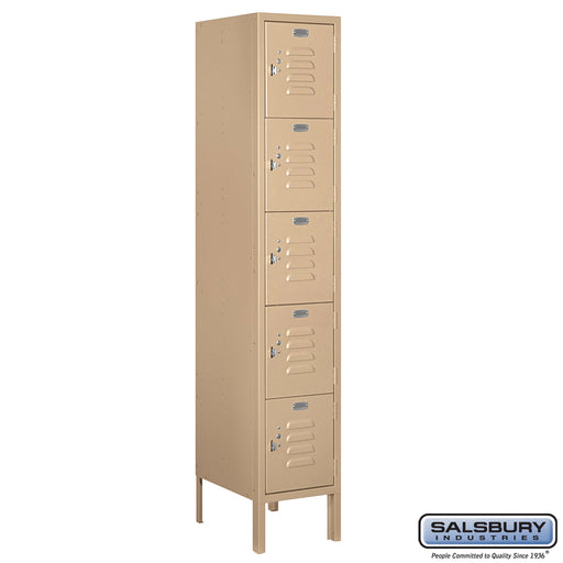 Salsbury 12" Wide Five Tier Box Style Standard Metal Locker - 1 Wide - 5 Feet High - 15 Inches Deep - Tan - Unassembled - Sweatfully