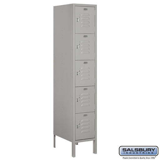 Salsbury 12" Wide Five Tier Box Style Standard Metal Locker - 1 Wide - 5 Feet High - 18 Inches Deep - Gray - Assembled - Sweatfully