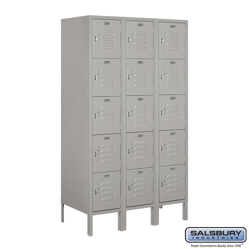 Salsbury 12" Wide Five Tier Box Style Standard Metal Locker - 3 Wide - 5 Feet High - 18 Inches Deep - Gray - Assembled - Sweatfully