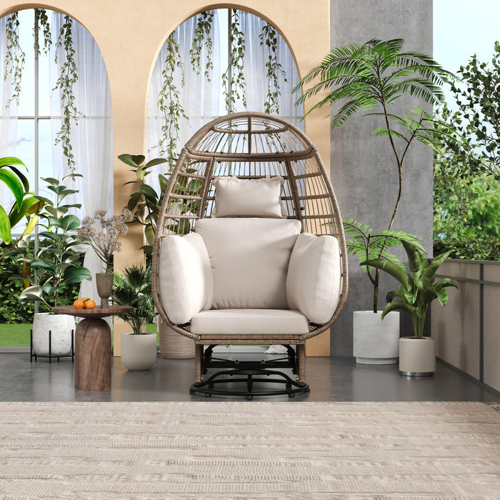 Outdoor Swivel Chair with Cushions, Rattan Egg Patio Chair with Rocking Function for Balcony, Poolside and Garden - Sweatfully