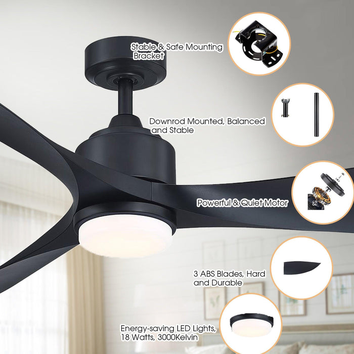 66" Misael Propeller Industrial DC Motor Ceiling Fan with LED Lighting - Sweatfully