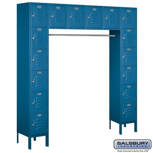 Salsbury 12" Wide Six Tier Box Style Bridge Standard Metal Locker - 16 Box - 18 Inches Deep - Blue - Unassembled - Sweatfully